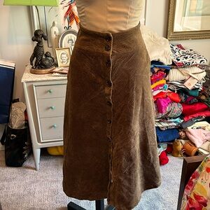 Brown Corduroy Midi Skirt